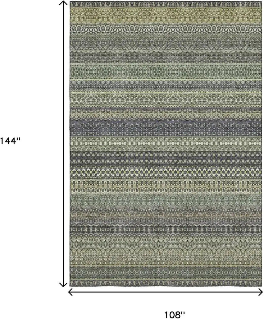 Sage Gray And Ivory Striped Washable Area Rug With UV Protection Photo 3