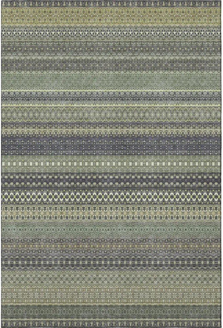 Sage Gray And Ivory Striped Washable Area Rug With UV Protection Photo 4