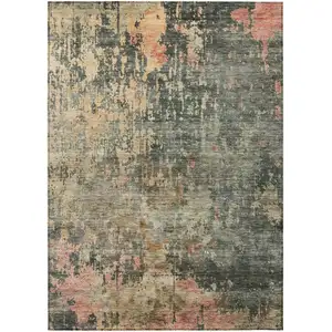 Photo of Sage Gray And Pink Abstract Washable Indoor Outdoor Area Rug