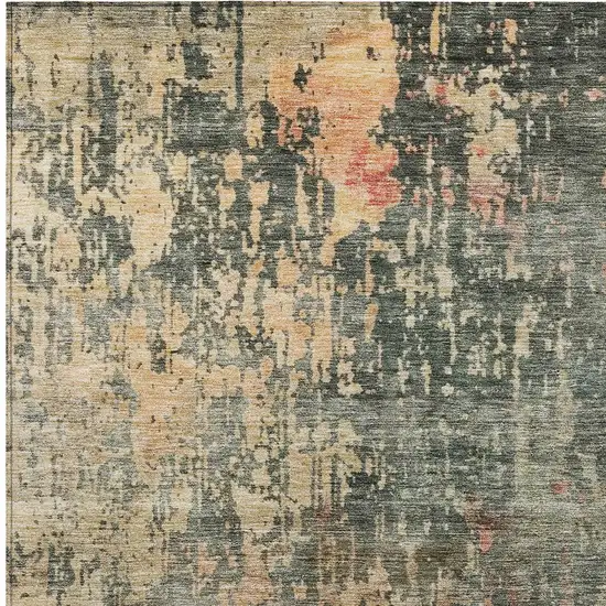 Sage Gray And Pink Abstract Washable Indoor Outdoor Area Rug Photo 6