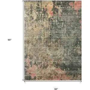 Photo of Sage Gray And Pink Abstract Washable Indoor Outdoor Area Rug