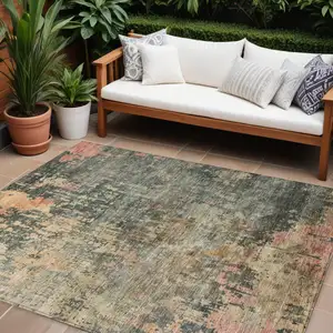 Photo of Sage Gray And Pink Abstract Washable Indoor Outdoor Area Rug