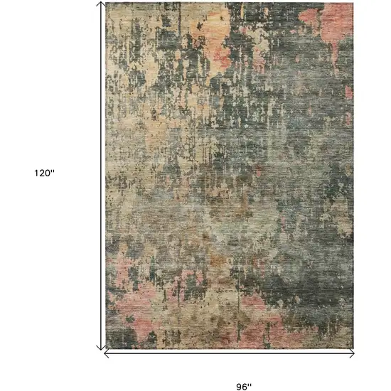 Sage Gray And Pink Abstract Washable Indoor Outdoor Area Rug Photo 3