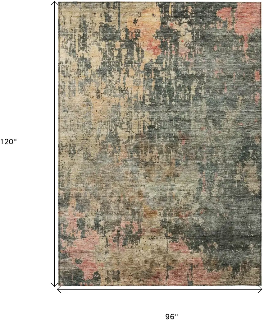 Sage Gray And Pink Abstract Washable Indoor Outdoor Area Rug Photo 3