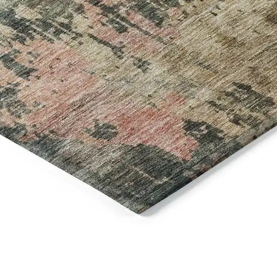 Sage Gray And Pink Abstract Washable Indoor Outdoor Area Rug Photo 5