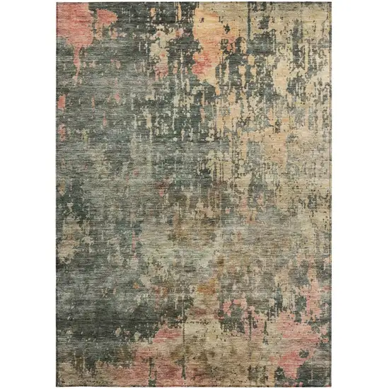 Sage Gray And Pink Abstract Washable Indoor Outdoor Area Rug Photo 7