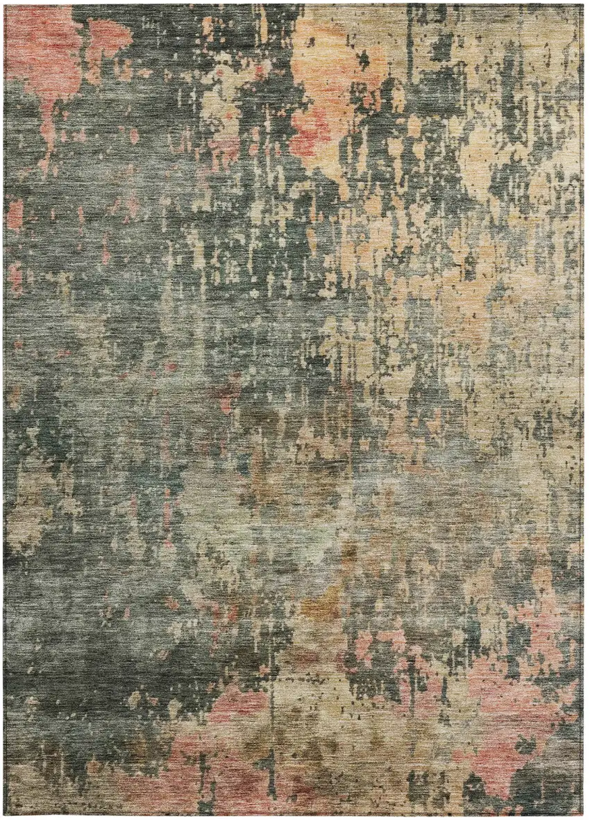 Sage Gray And Pink Abstract Washable Indoor Outdoor Area Rug Photo 7