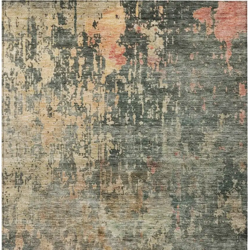 Sage Gray And Pink Abstract Washable Indoor Outdoor Area Rug Photo 7