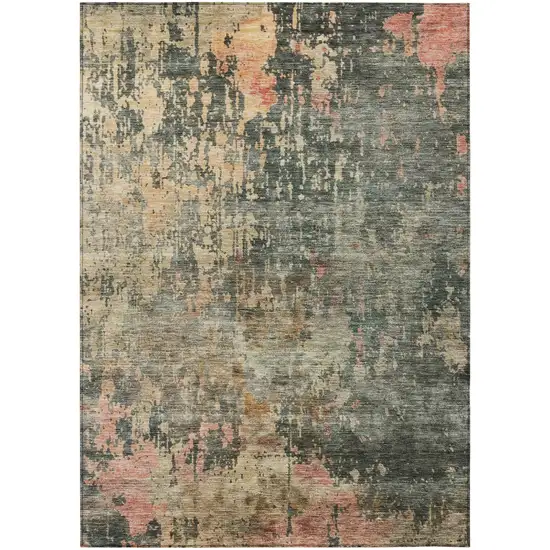 Sage Gray And Pink Abstract Washable Indoor Outdoor Area Rug Photo 2