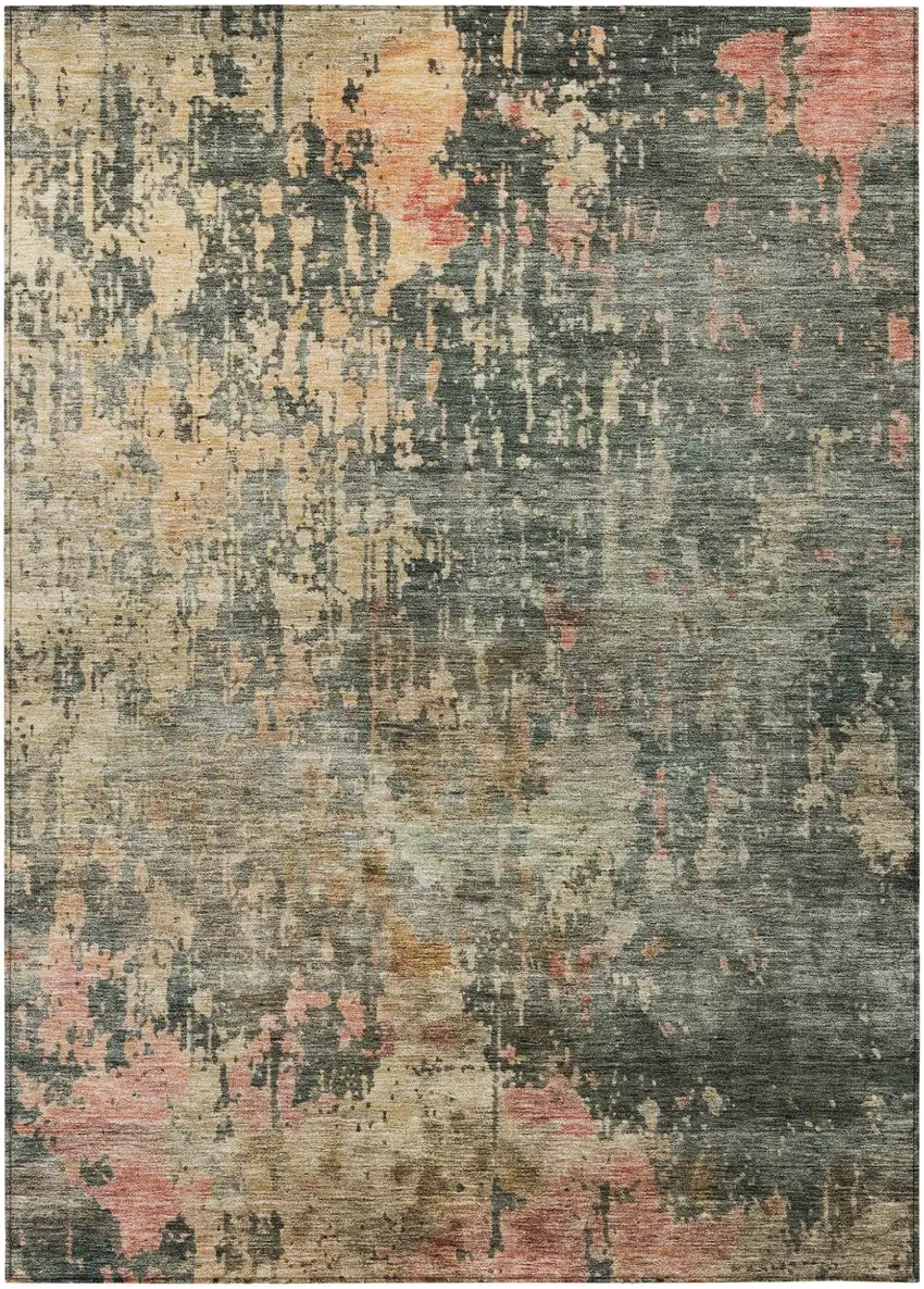 Sage Gray And Pink Abstract Washable Indoor Outdoor Area Rug Photo 2