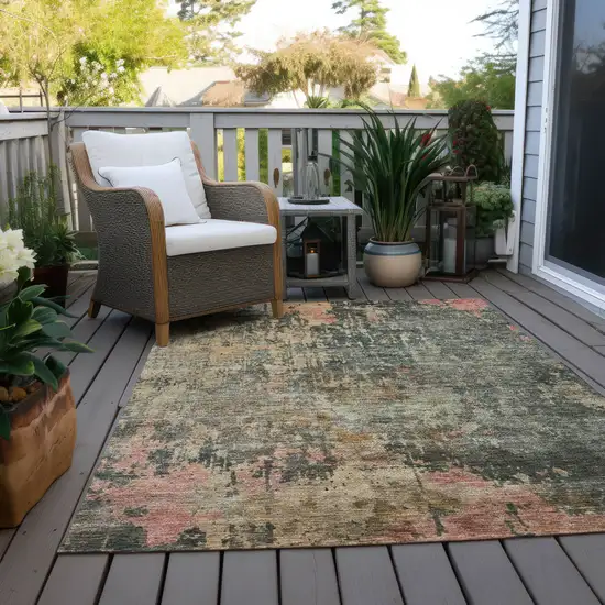 Sage Gray And Pink Abstract Washable Indoor Outdoor Area Rug Photo 8