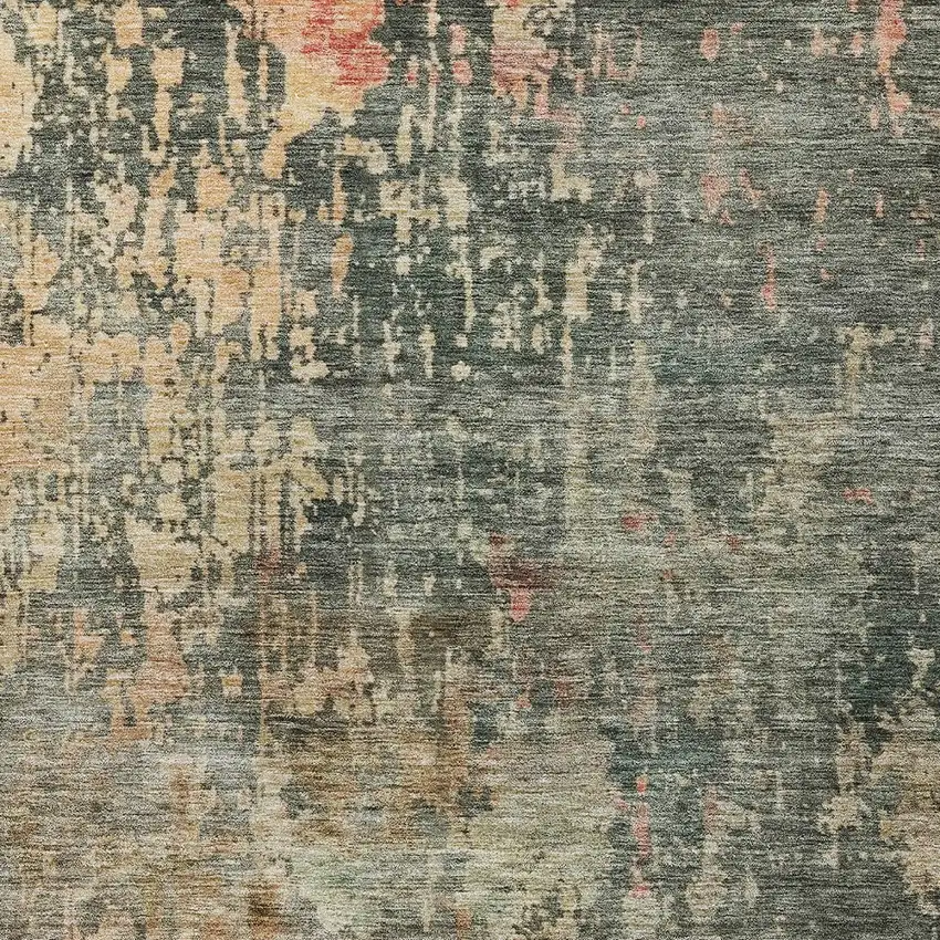 Sage Gray And Pink Abstract Washable Indoor Outdoor Area Rug Photo 6