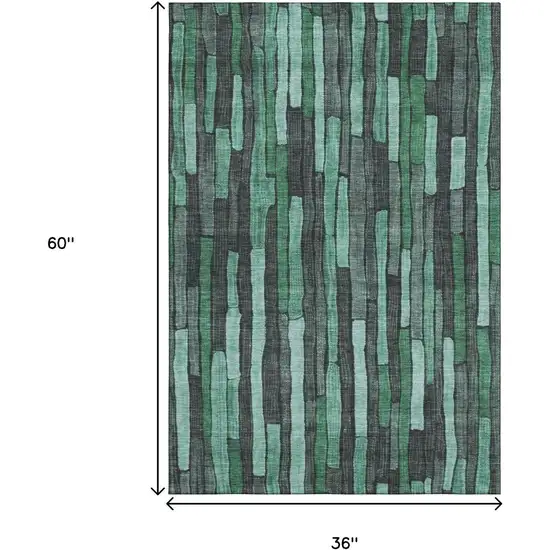 Sage Gray And Teal Striped Washable Area Rug With UV Protection Photo 9