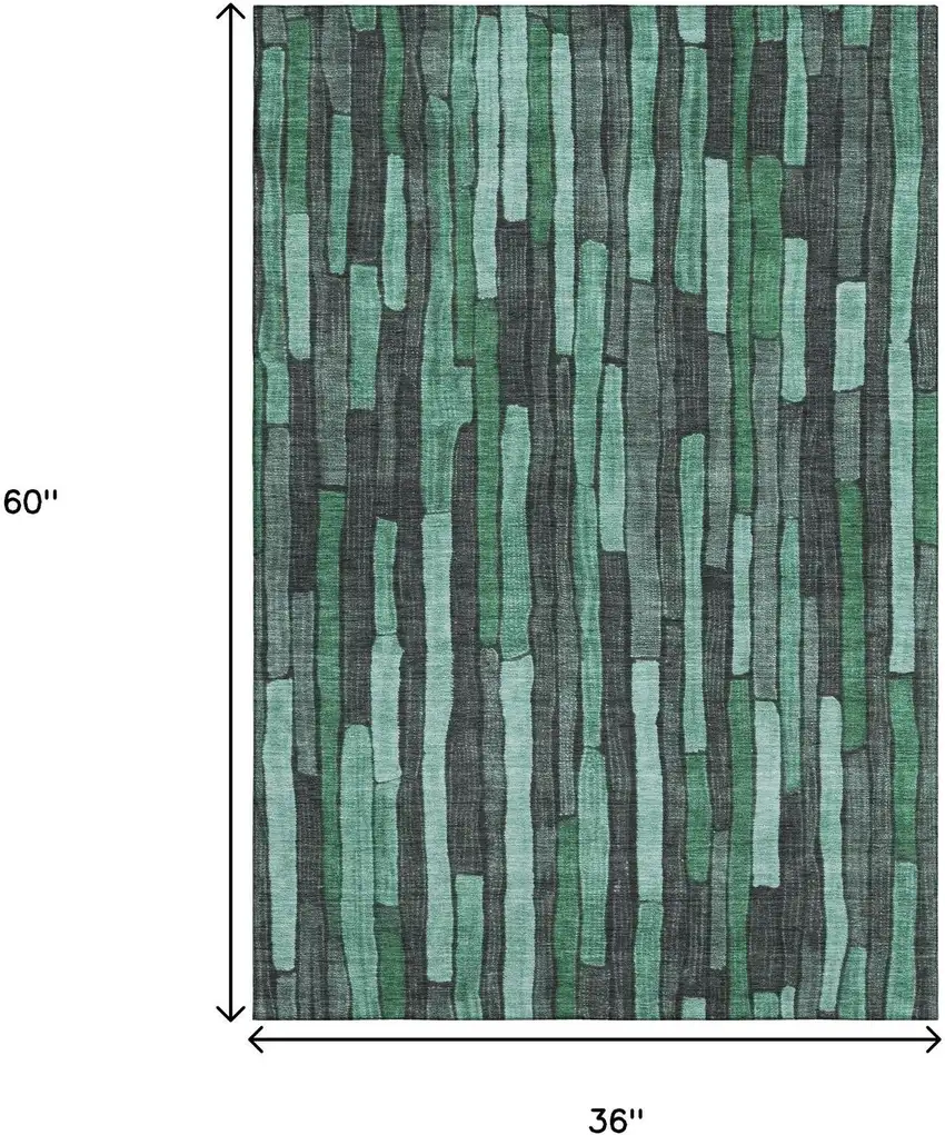 Sage Gray And Teal Striped Washable Area Rug With UV Protection Photo 9