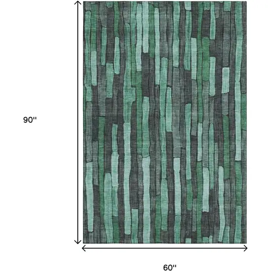 Sage Gray And Teal Striped Washable Area Rug With UV Protection Photo 9