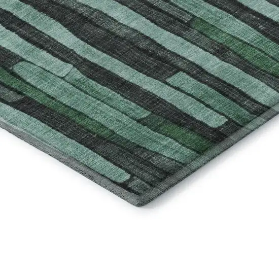 Sage Gray And Teal Striped Washable Area Rug With UV Protection Photo 6