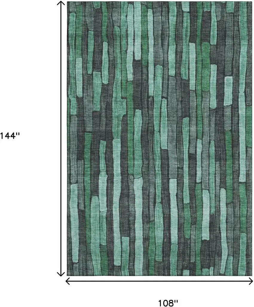 Sage Gray And Teal Striped Washable Area Rug With UV Protection Photo 9