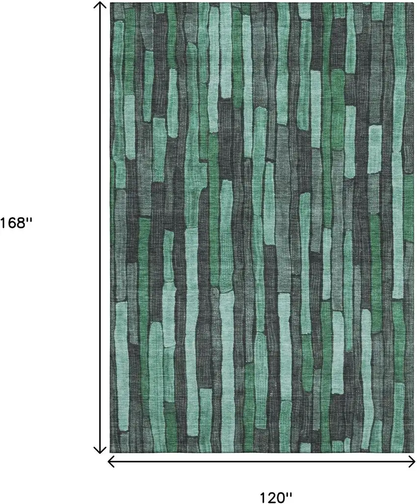 Sage Gray And Teal Striped Washable Area Rug With UV Protection Photo 9