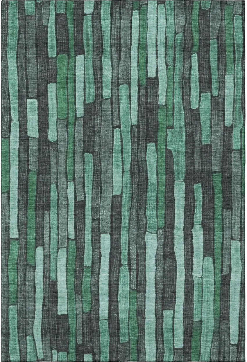 Sage Gray And Teal Striped Washable Area Rug With UV Protection Photo 2