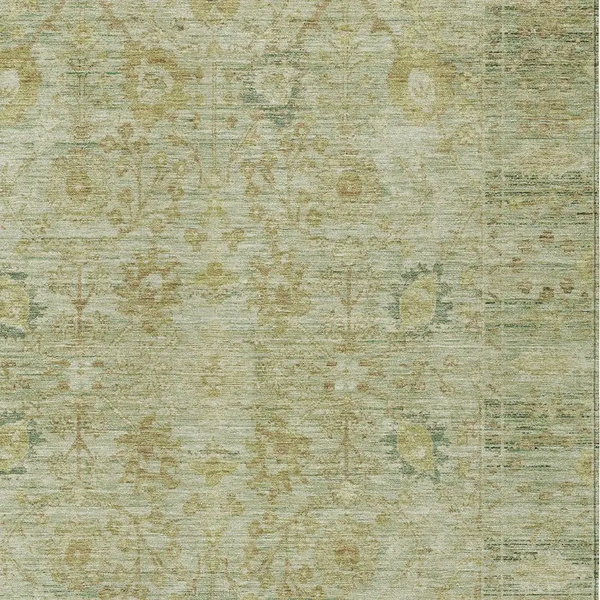 Sage Green And Brown Oriental Washable Indoor Outdoor Area Rug Photo 5