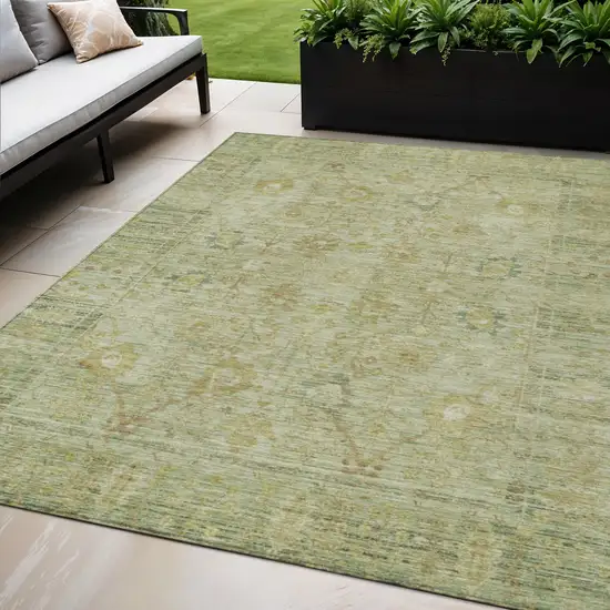 Sage Green And Brown Oriental Washable Indoor Outdoor Area Rug Photo 1