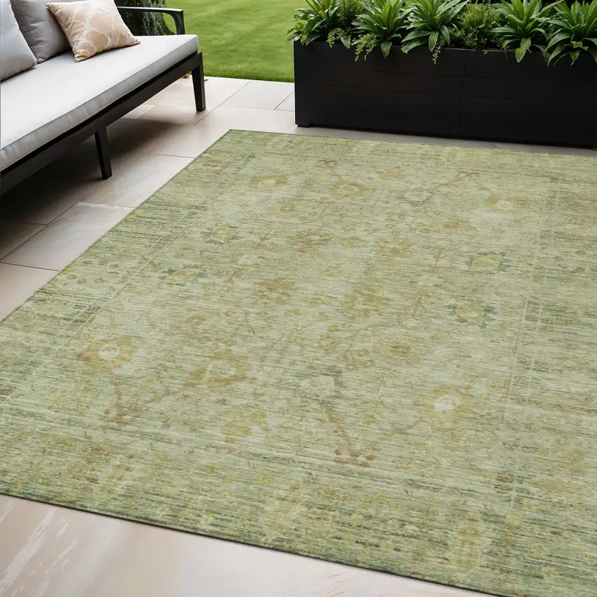 Sage Green And Brown Oriental Washable Indoor Outdoor Area Rug Photo 1