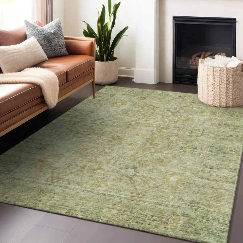 Sage Green And Brown Oriental Washable Indoor Outdoor Area Rug Photo 8