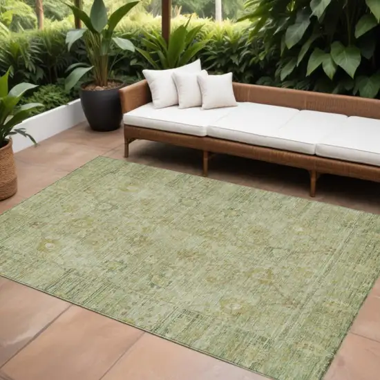 Sage Green And Brown Oriental Washable Indoor Outdoor Area Rug Photo 1