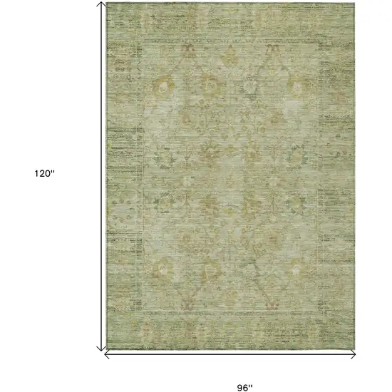 Sage Green And Brown Oriental Washable Indoor Outdoor Area Rug Photo 7