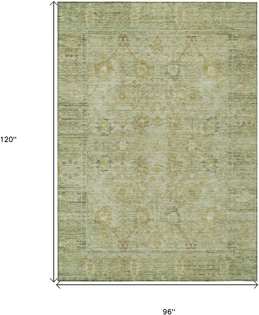 Sage Green And Brown Oriental Washable Indoor Outdoor Area Rug Photo 7