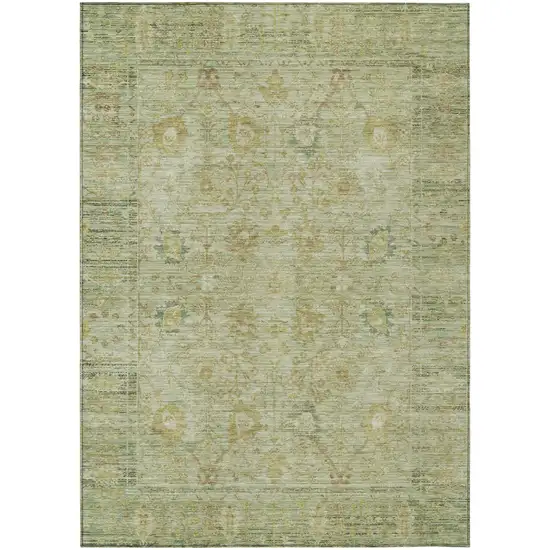 Sage Green And Brown Oriental Washable Indoor Outdoor Area Rug Photo 2