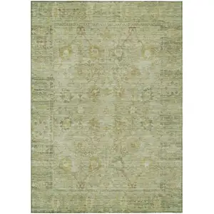 Photo of Sage Green And Brown Oriental Washable Indoor Outdoor Area Rug