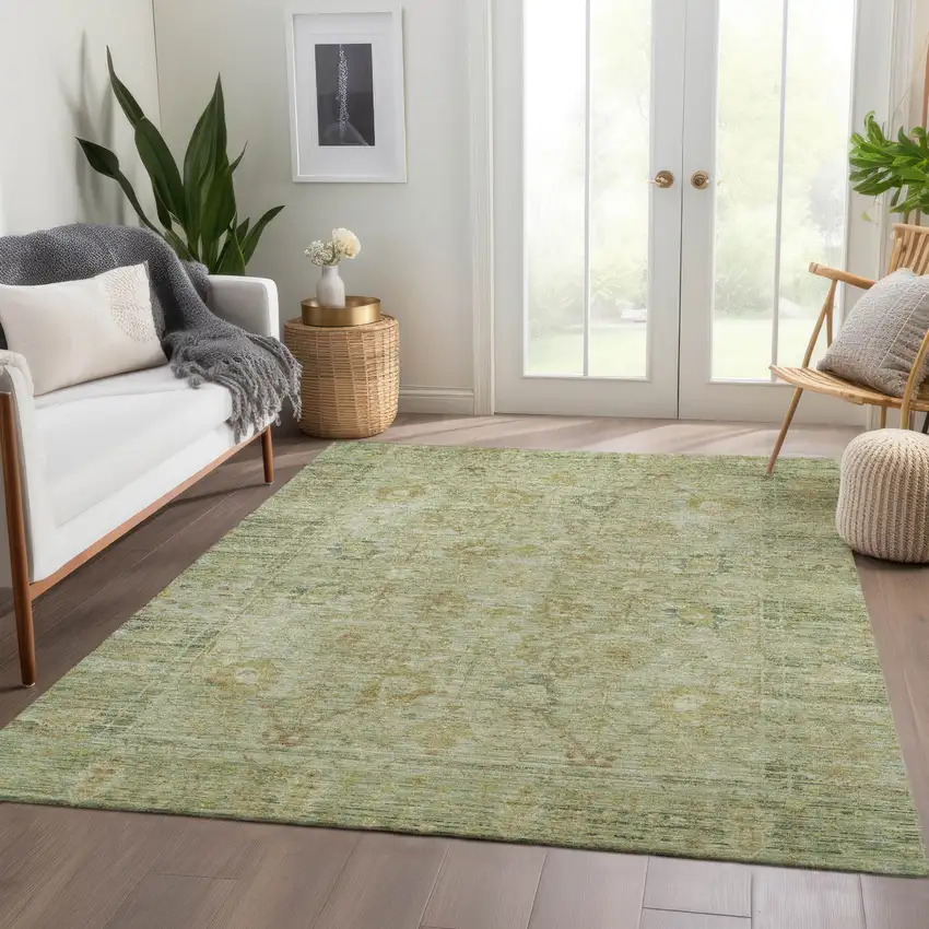 Sage Green And Brown Oriental Washable Indoor Outdoor Area Rug Photo 9