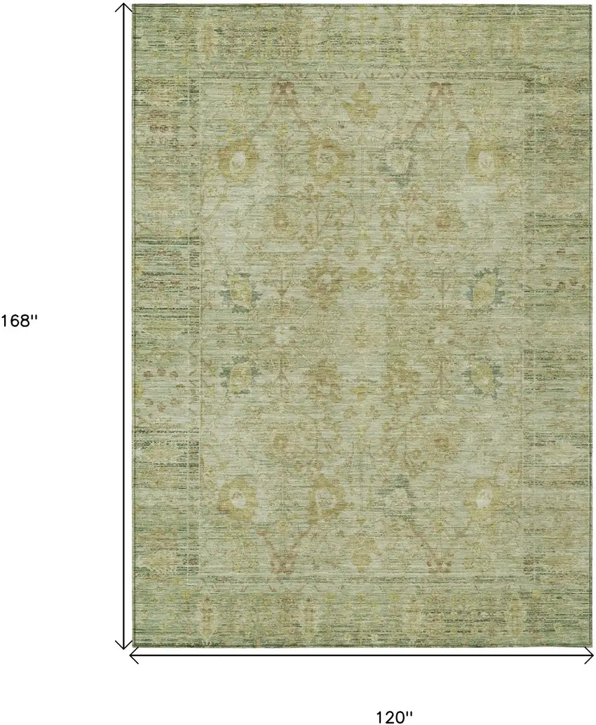 Sage Green And Brown Oriental Washable Indoor Outdoor Area Rug Photo 7
