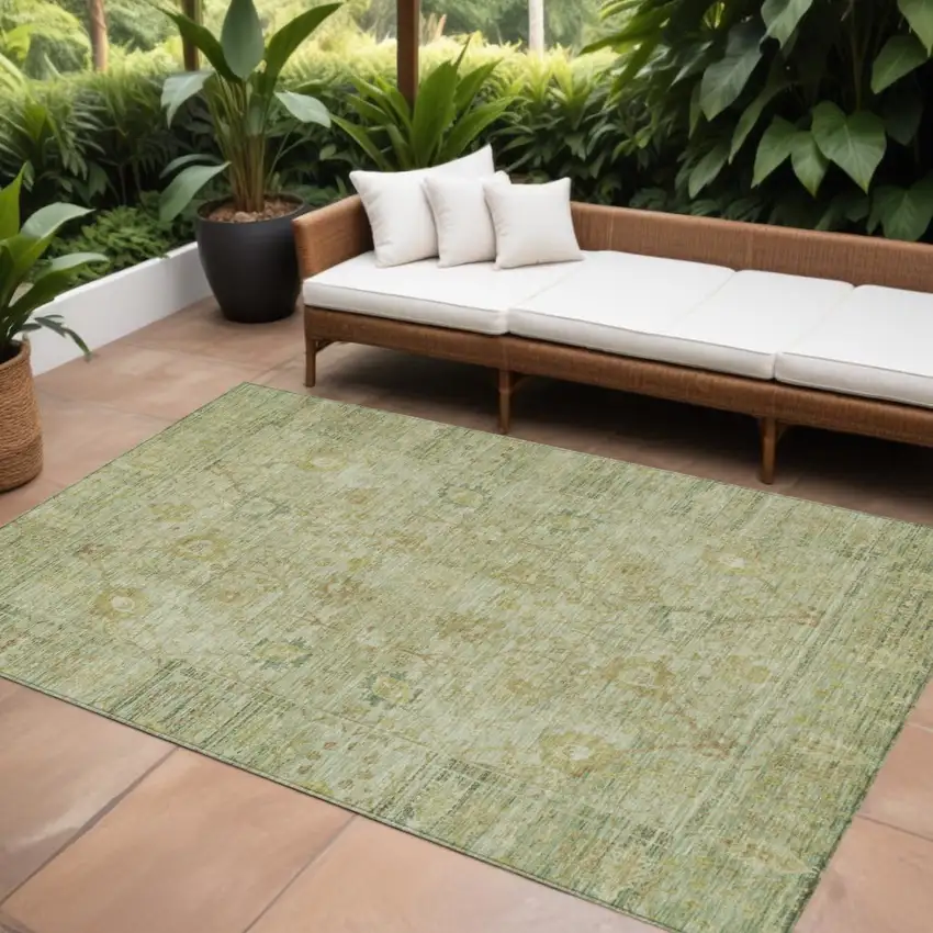 Sage Green And Brown Oriental Washable Indoor Outdoor Area Rug Photo 1