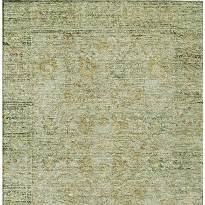 Sage Green And Brown Oriental Washable Indoor Outdoor Area Rug Photo 5