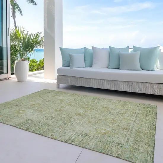 Sage Green And Brown Oriental Washable Indoor Outdoor Area Rug Photo 7