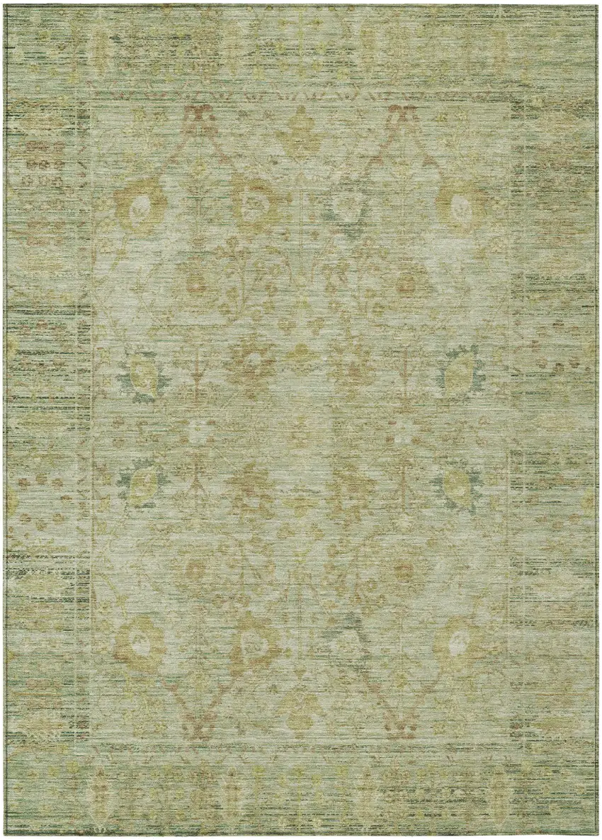 Sage Green And Brown Oriental Washable Indoor Outdoor Area Rug Photo 2