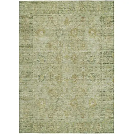 Sage Green And Brown Oriental Washable Indoor Outdoor Area Rug Photo 6