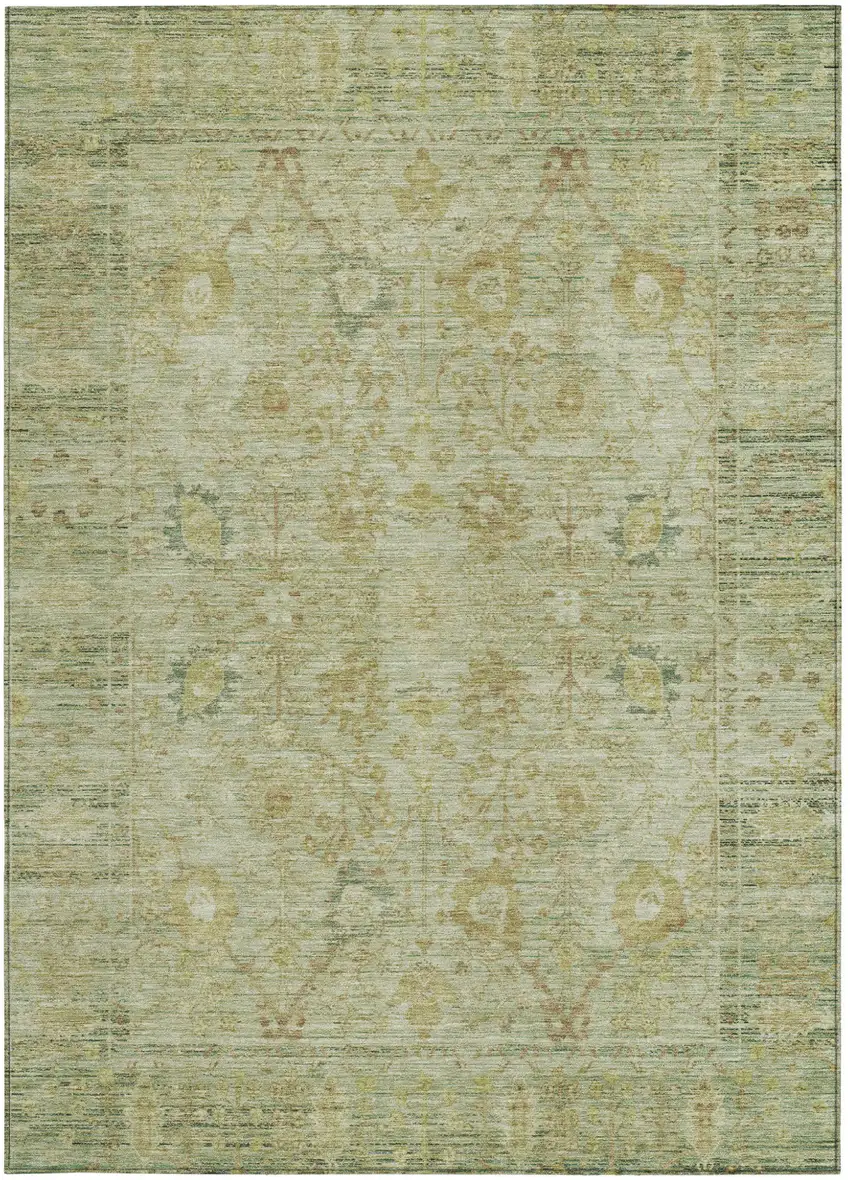Sage Green And Brown Oriental Washable Indoor Outdoor Area Rug Photo 6