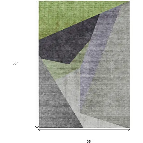 Sage Green And Charcoal Abstract Washable Indoor Outdoor Area Rug Photo 9