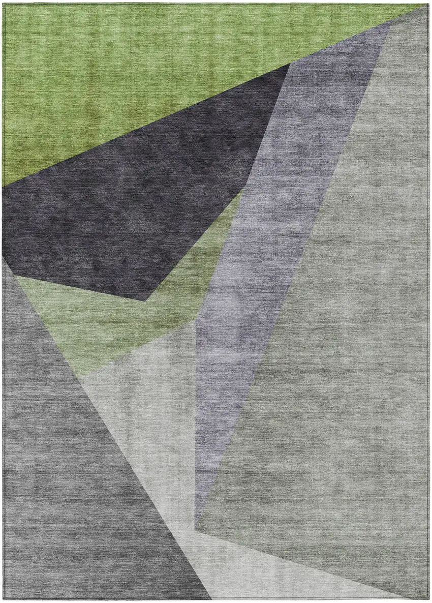 Sage Green And Charcoal Abstract Washable Indoor Outdoor Area Rug Photo 2