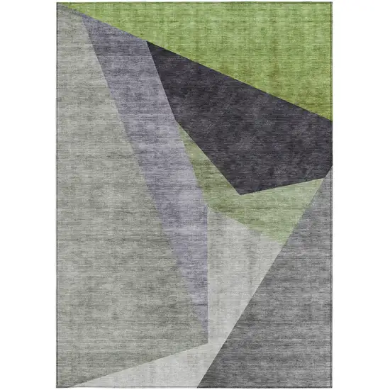Sage Green And Charcoal Abstract Washable Indoor Outdoor Area Rug Photo 5