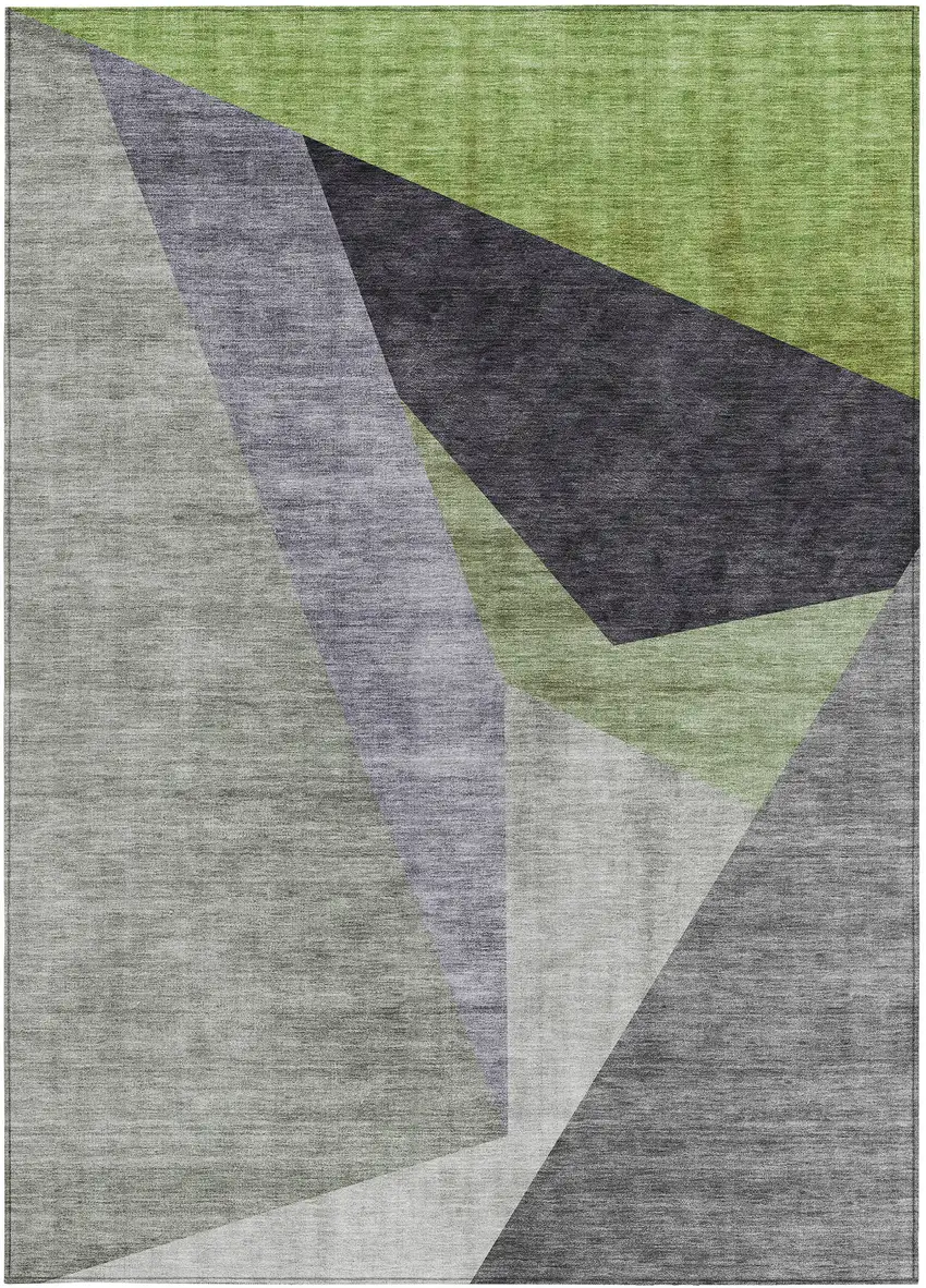 Sage Green And Charcoal Abstract Washable Indoor Outdoor Area Rug Photo 5