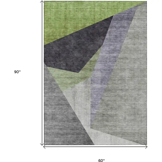 Sage Green And Charcoal Abstract Washable Indoor Outdoor Area Rug Photo 3