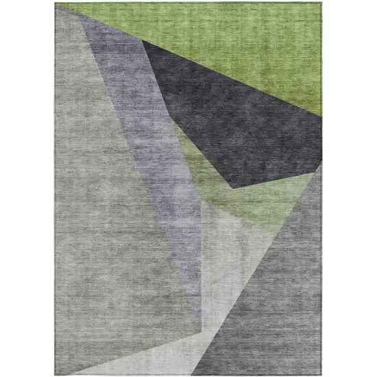 Sage Green And Charcoal Abstract Washable Indoor Outdoor Area Rug Photo 5
