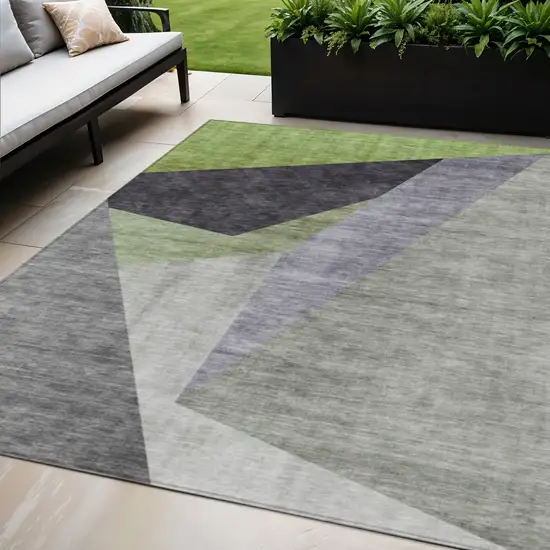 Sage Green And Charcoal Abstract Washable Indoor Outdoor Area Rug Photo 1