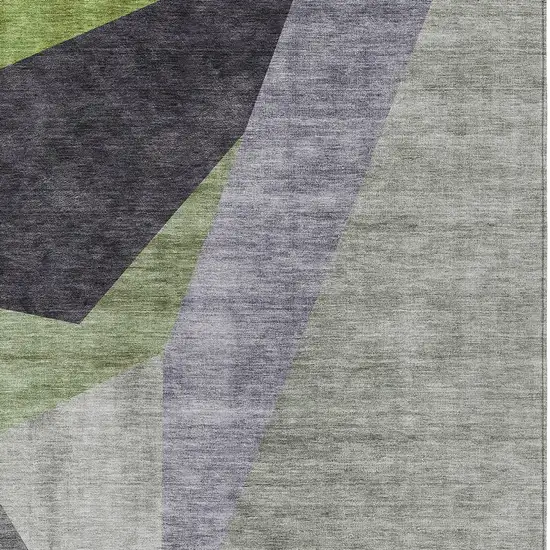 Sage Green And Charcoal Abstract Washable Indoor Outdoor Area Rug Photo 4