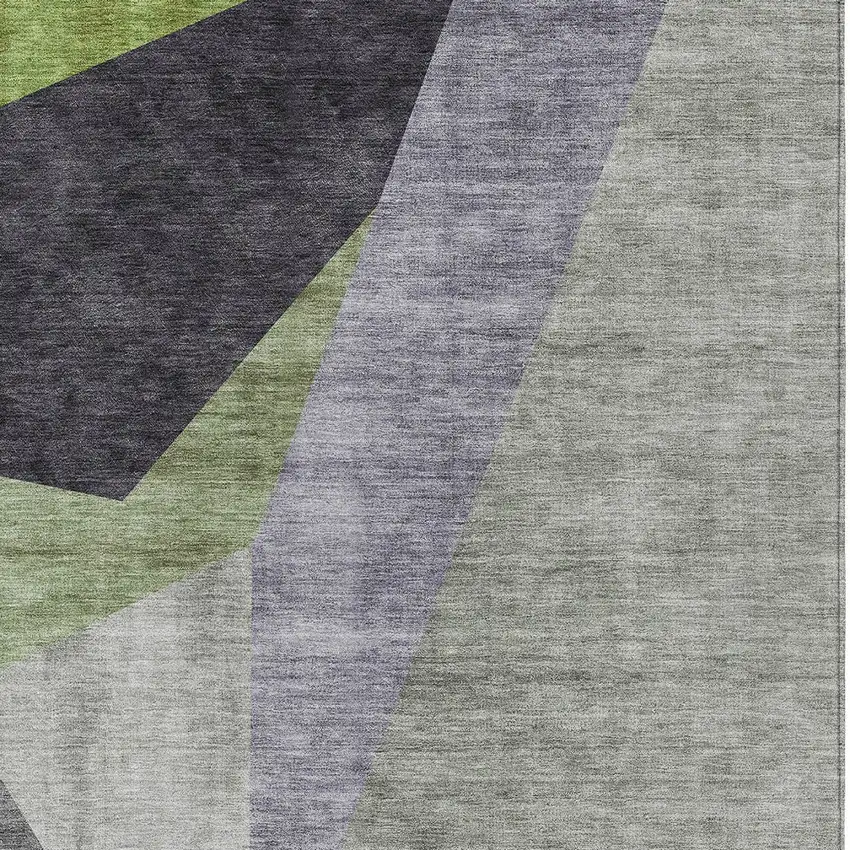 Sage Green And Charcoal Abstract Washable Indoor Outdoor Area Rug Photo 4
