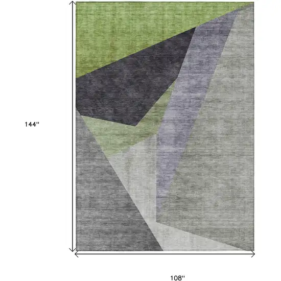 Sage Green And Charcoal Abstract Washable Indoor Outdoor Area Rug Photo 3